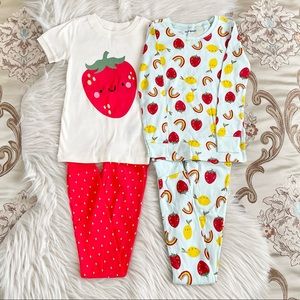 Old Navy Toddler Girl Red Strawberry/Lemon Print Pajama Set 4 Piece NWT Sz 5
